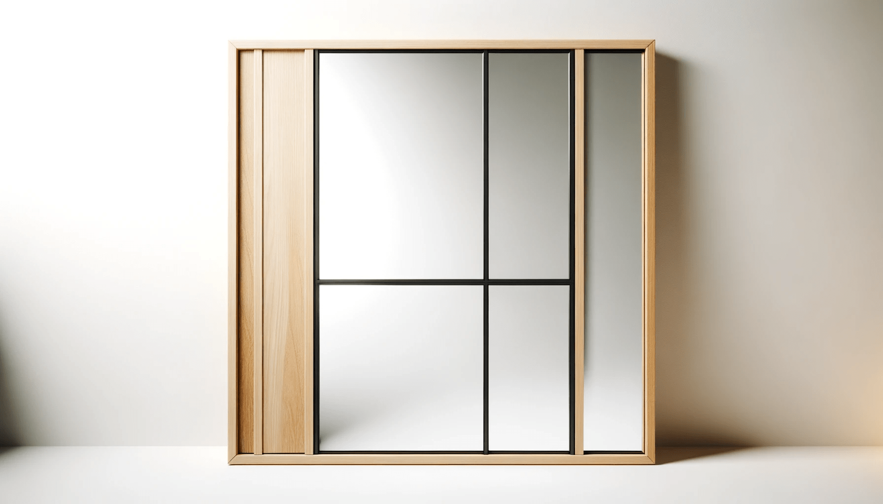 dall%c2%b7e-2023-12-19-04-03-11-a-rectangular-mirror-with-a-natural-wood-frame-on-the-left-side-and-a-black-frame-on-the-right-side-divided-into-five-vertical-panes-the-mirror-refl-7053585