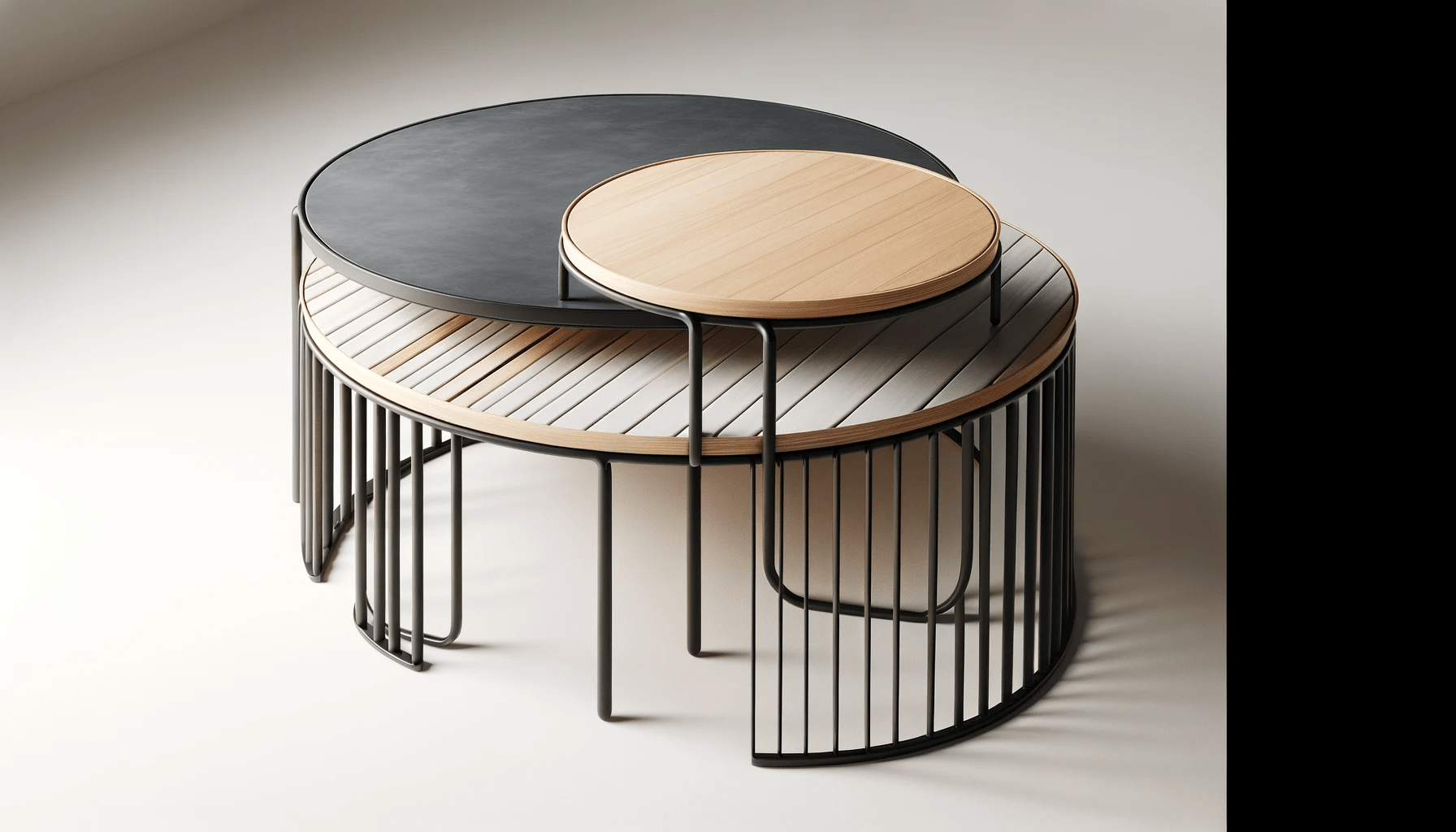 dall%c2%b7e-2023-12-19-04-48-34-a-set-of-two-modern-nesting-coffee-tables-one-with-a-dark-gray-circular-top-and-the-other-with-a-cream-colored-semicircular-top-the-dark-gray-table-2317929