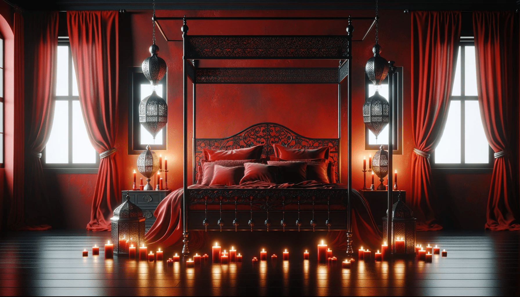 dall%c2%b7e-2023-12-19-04-54-42-a-romantic-and-luxurious-bedroom-setting-with-a-four-poster-wrought-iron-bed-painted-black-the-bed-is-adorned-with-rich-red-bedding-and-matching-curt-6037090