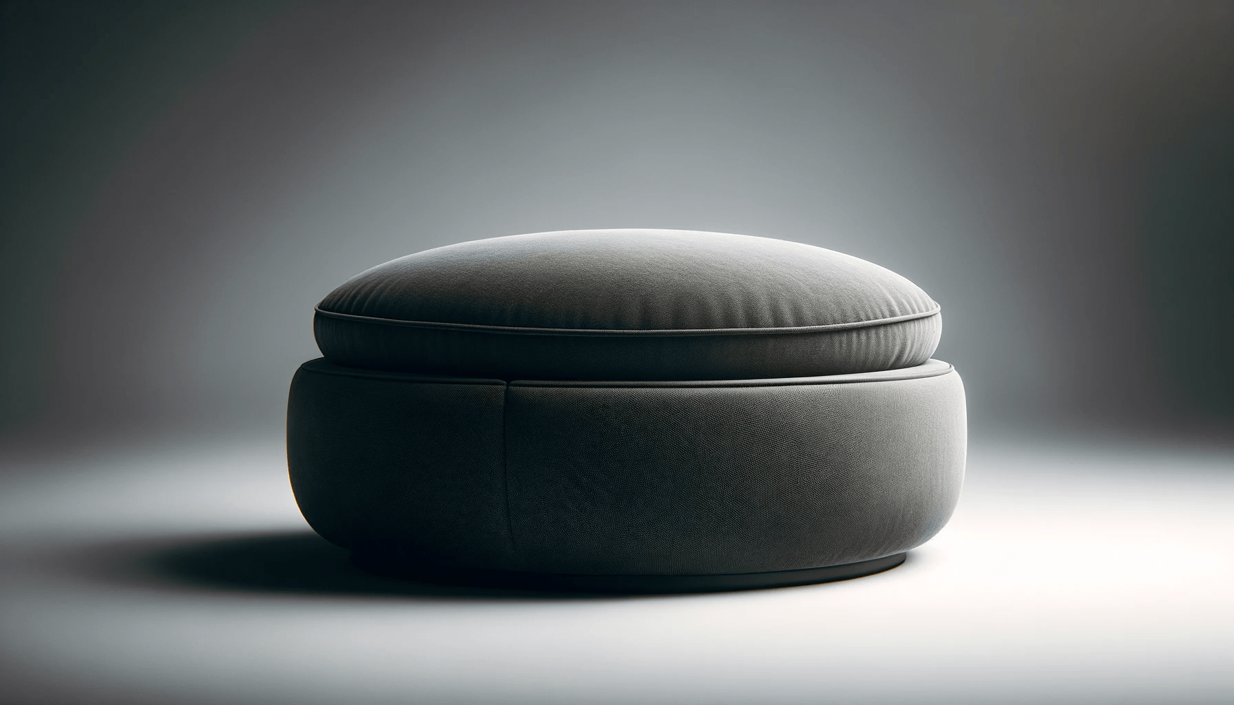 dall%c2%b7e-2023-12-19-05-35-04-a-photograph-style-image-in-a-16_9-ratio-showcasing-a-modern-round-ottoman-with-a-smooth-dark-gray-upholstery-the-ottoman-appears-soft-and-plush-5967254