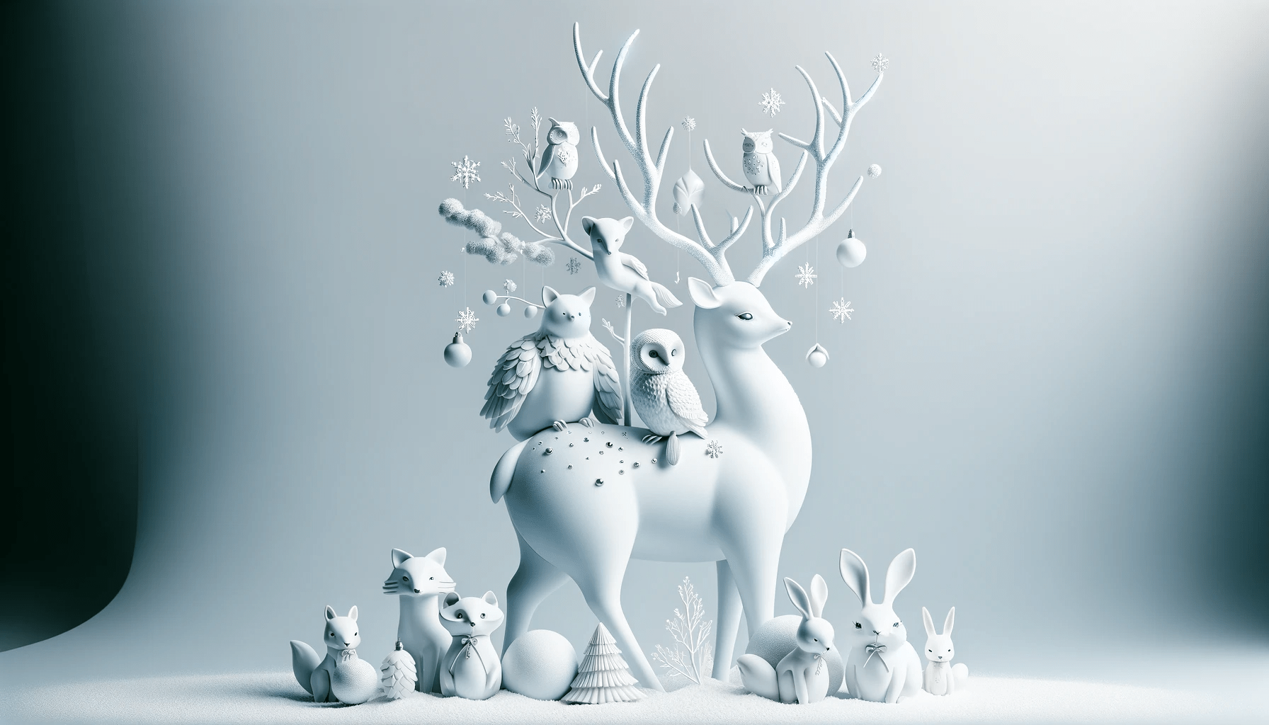 dall%c2%b7e-2023-12-19-09-32-48-a-whimsical-winter-scene-featuring-a-pure-white-stylized-deer-with-sparkling-silver-antlers-atop-the-deers-back-there-is-a-charming-assembly-of-wh-1463201