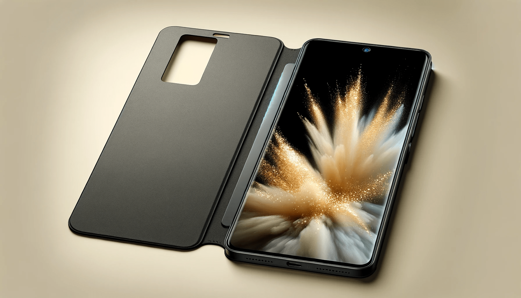 dall%c2%b7e-2023-12-19-18-42-50-a-high-definition-image-in-a-16_9-aspect-ratio-displaying-an-open-flip-cover-phone-case-the-left-side-of-the-case-is-solid-black-with-a-rectangular-c-3441376