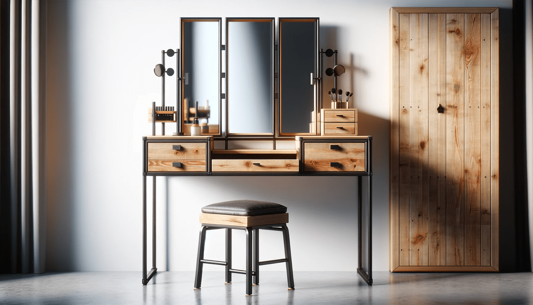 dall%c2%b7e-2023-12-20-05-51-28-a-modern-vanity-table-with-a-matching-stool-combining-industrial-and-contemporary-elements-the-vanity-features-a-sleek-wooden-surface-with-a-natural-7315085