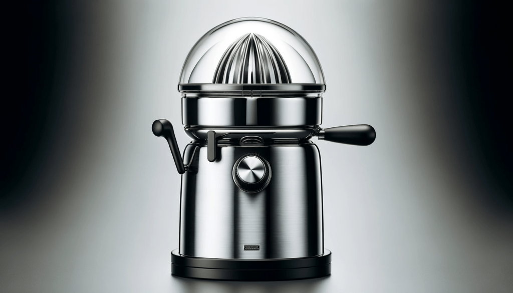 dall%c2%b7e-2023-12-21-05-03-42-a-modern-stainless-steel-citrus-juicer-with-a-polished-finish-it-features-a-black-handle-lever-on-top-a-transparent-dome-shaped-lid-and-a-spout-for-8872403