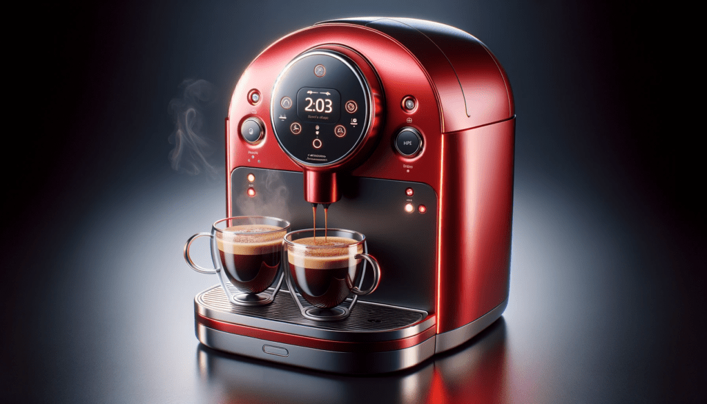 dall%c2%b7e-2023-12-21-10-36-33-a-stylish-red-coffee-pod-machine-with-a-glossy-finish-preparing-two-cups-of-coffee-the-machine-has-a-sleek-design-with-a-rounded-top-and-a-central-c-2025754