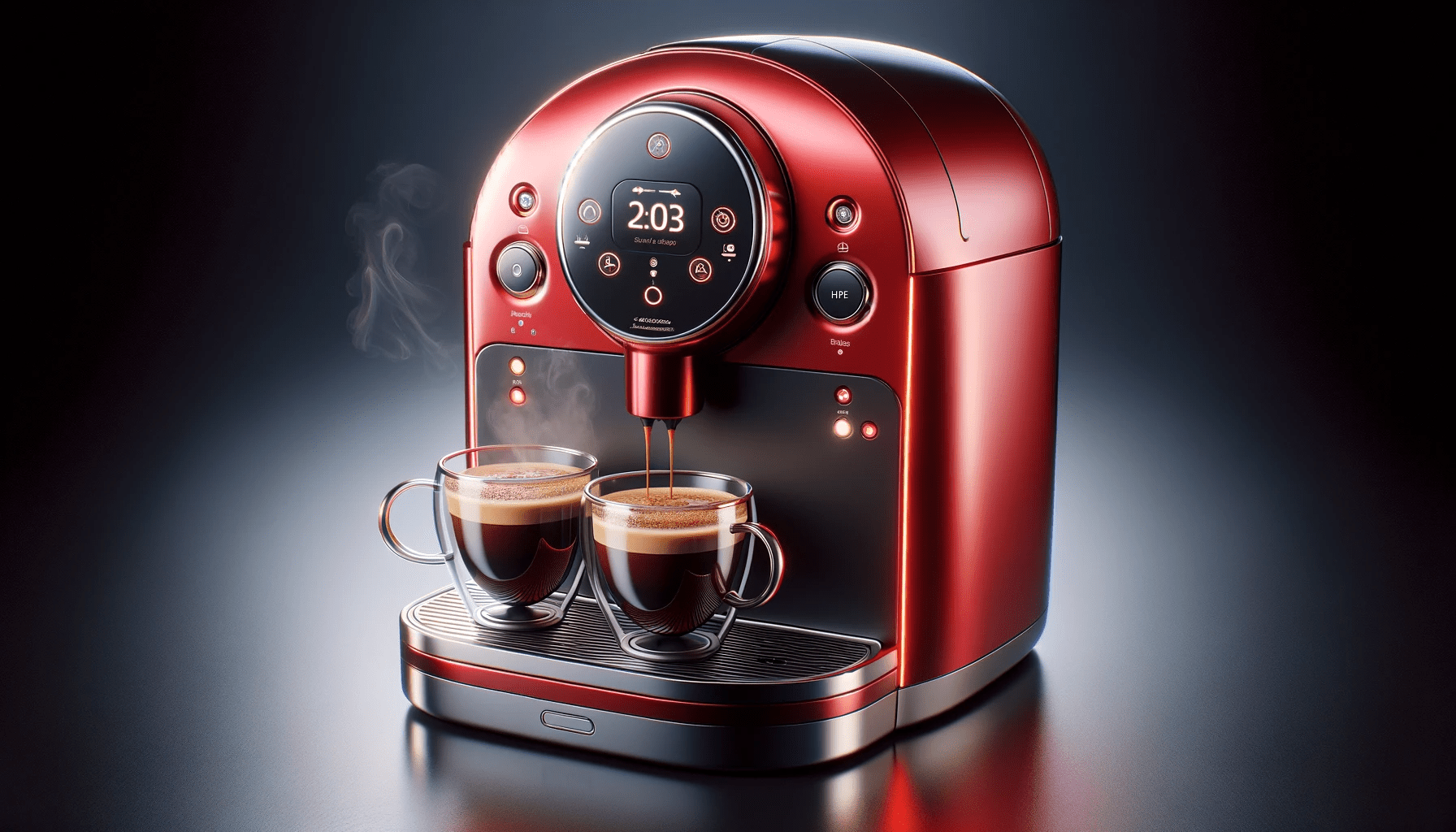 dall%c2%b7e-2023-12-21-10-36-33-a-stylish-red-coffee-pod-machine-with-a-glossy-finish-preparing-two-cups-of-coffee-the-machine-has-a-sleek-design-with-a-rounded-top-and-a-central-c-2025754