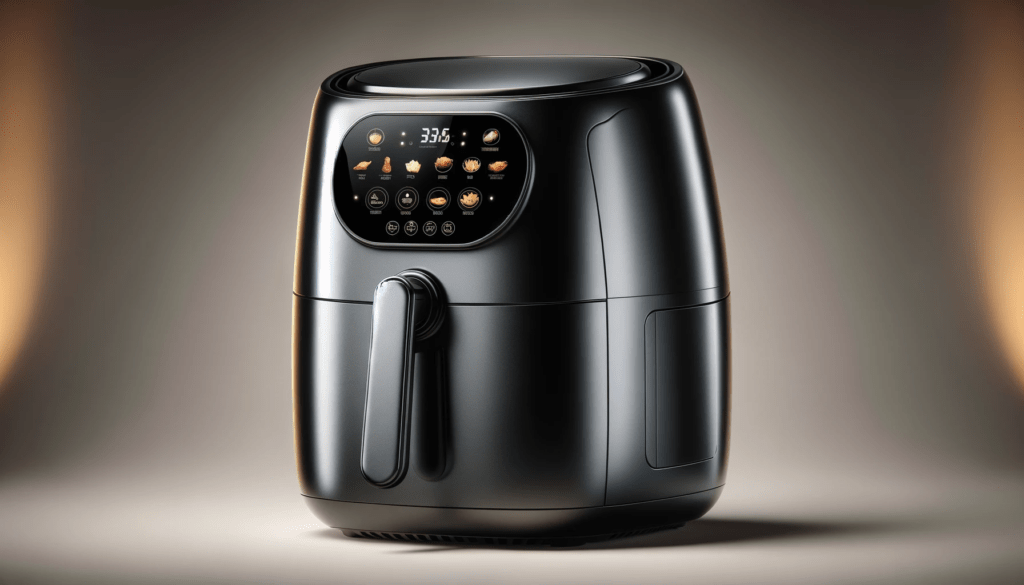 dall%c2%b7e-2023-12-22-02-09-33-a-sleek-black-air-fryer-with-a-digital-touch-panel-displaying-various-cooking-options-the-air-fryer-has-a-smooth-rounded-design-with-a-large-handle-1179515
