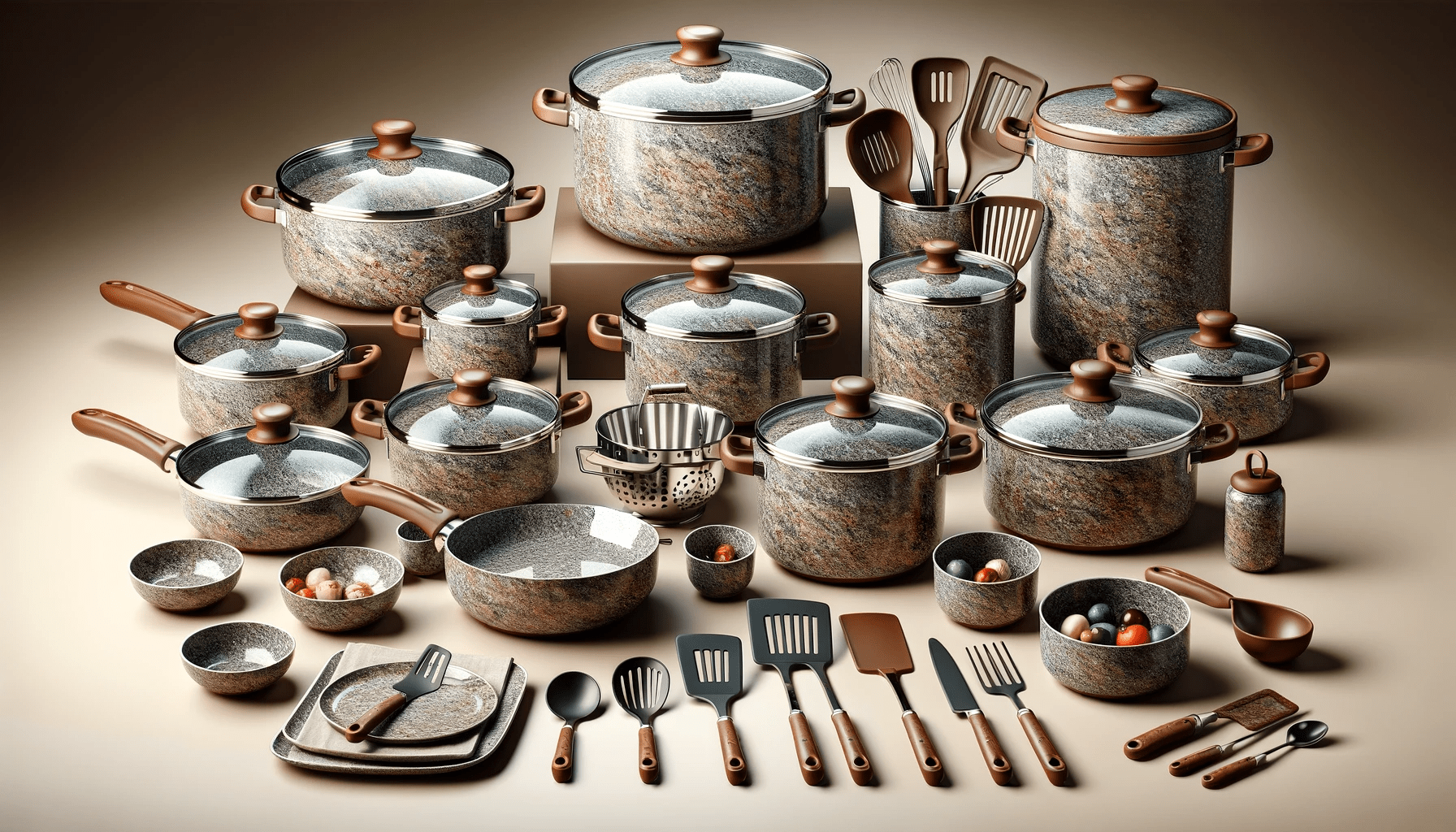 dall%c2%b7e-2023-12-22-02-14-52-a-complete-set-of-kitchen-cookware-and-utensils-with-a-granite-like-finish-the-set-includes-various-sizes-of-pots-and-pans-with-glass-lids-a-colande-6631631