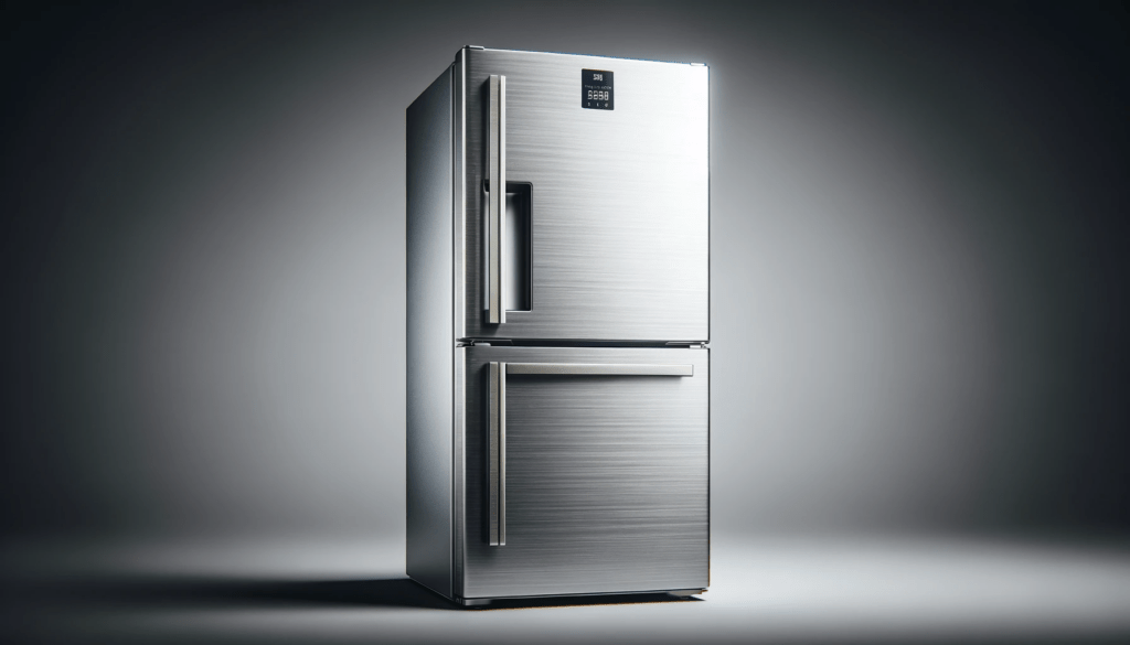 dall%c2%b7e-2023-12-22-05-43-21-a-modern-refrigerator-with-a-top-freezer-design-the-appliance-is-finished-in-brushed-stainless-steel-giving-it-a-textured-metallic-appearance-it-f-9807330