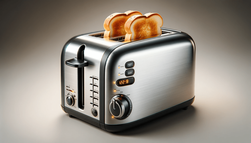 dall%c2%b7e-2023-12-22-08-01-34-a-modern-two-slice-toaster-with-a-stainless-steel-finish-and-black-accents-it-features-a-lever-on-the-side-for-lowering-bread-a-series-of-buttons-in-6156550