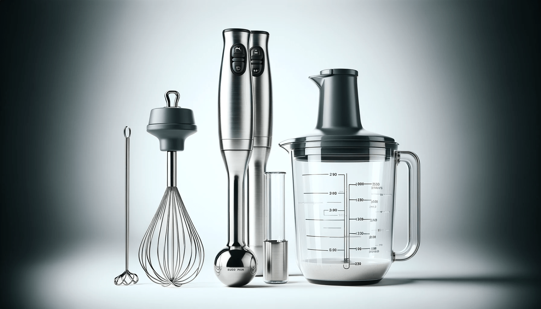 dall%c2%b7e-2023-12-22-08-18-47-a-hand-blender-set-on-a-white-background-including-a-stainless-steel-immersion-blender-a-whisk-attachment-a-chopper-attachment-with-a-black-lid-an-2759358