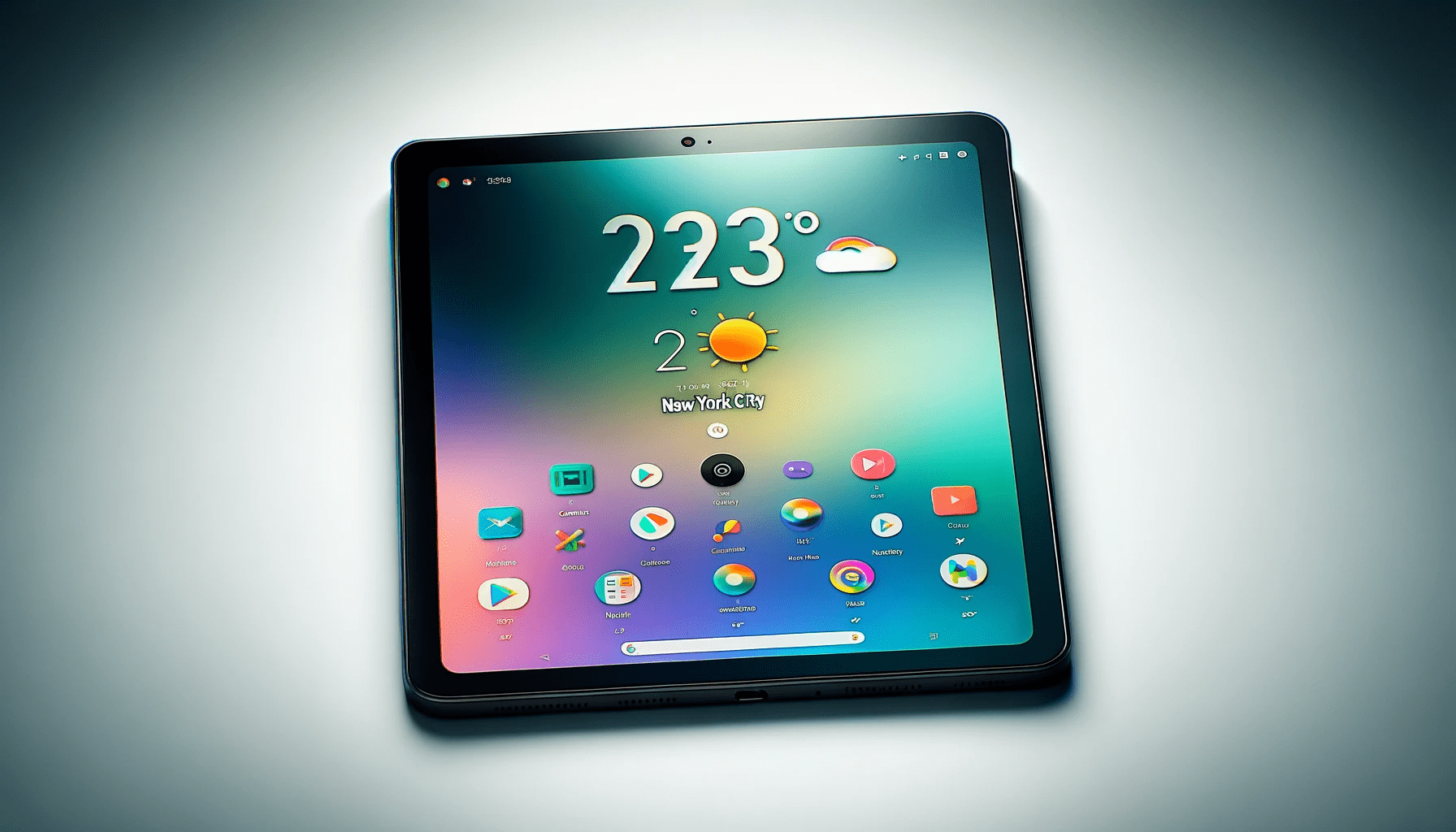dall%c2%b7e-2023-12-24-14-40-11-a-modern-black-tablet-with-rounded-edges-displaying-a-colorful-interface-the-screen-shows-a-weather-widget-indicating-23-and-new-york-city-wi-3075017