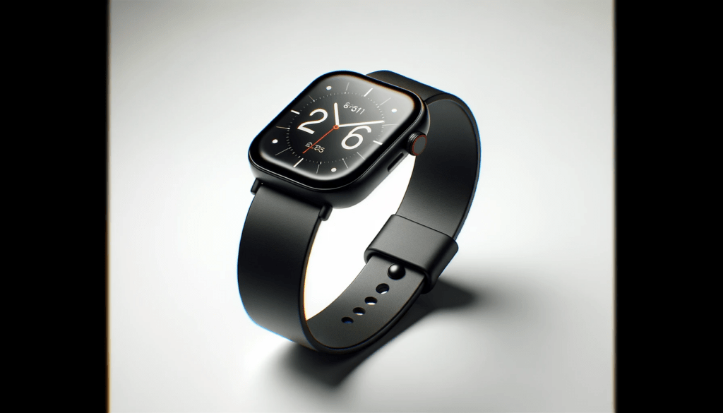 dall%c2%b7e-2023-12-24-16-55-29-a-photorealistic-image-of-a-modern-smartwatch-with-a-sleek-black-design-centered-on-a-white-background-the-smartwatch-has-a-square-face-with-rounded-7545929