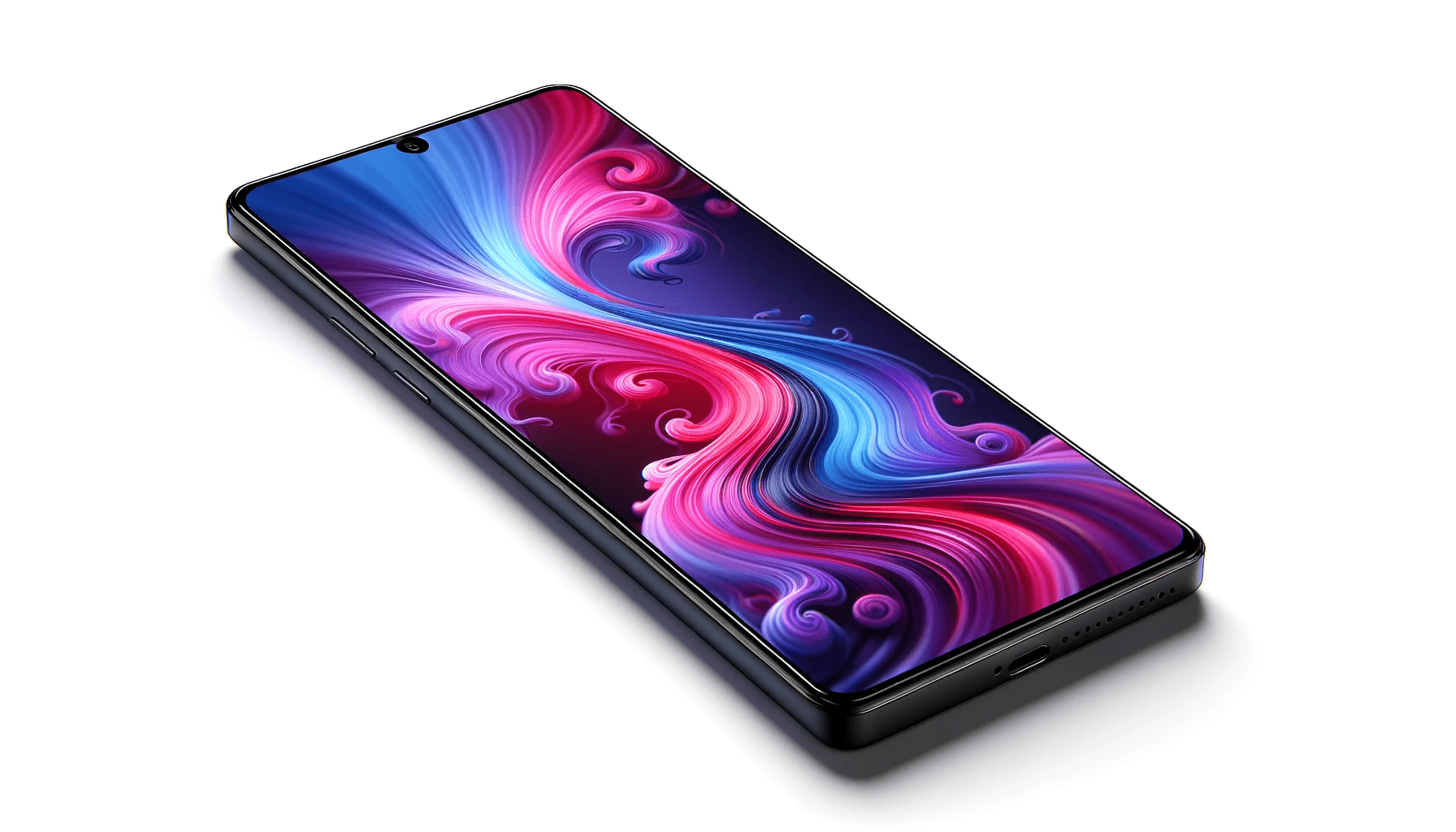 dall%c2%b7e-2023-12-24-17-18-40-a-photorealistic-image-of-a-modern-smartphone-with-an-edge-to-edge-screen-displaying-a-vibrant-abstract-design-with-swirls-of-purple-pink-and-blue-4421191