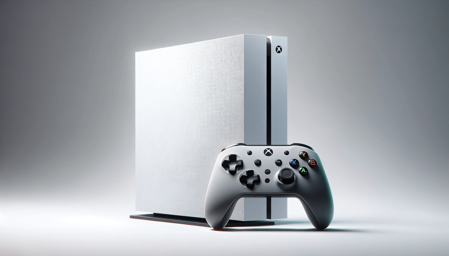 dall%c2%b7e-2023-12-25-11-48-19-a-sleek-modern-gaming-console-standing-upright-predominantly-white-with-a-textured-finish-on-the-majority-of-its-surface-beside-it-a-matching-wire-6467630