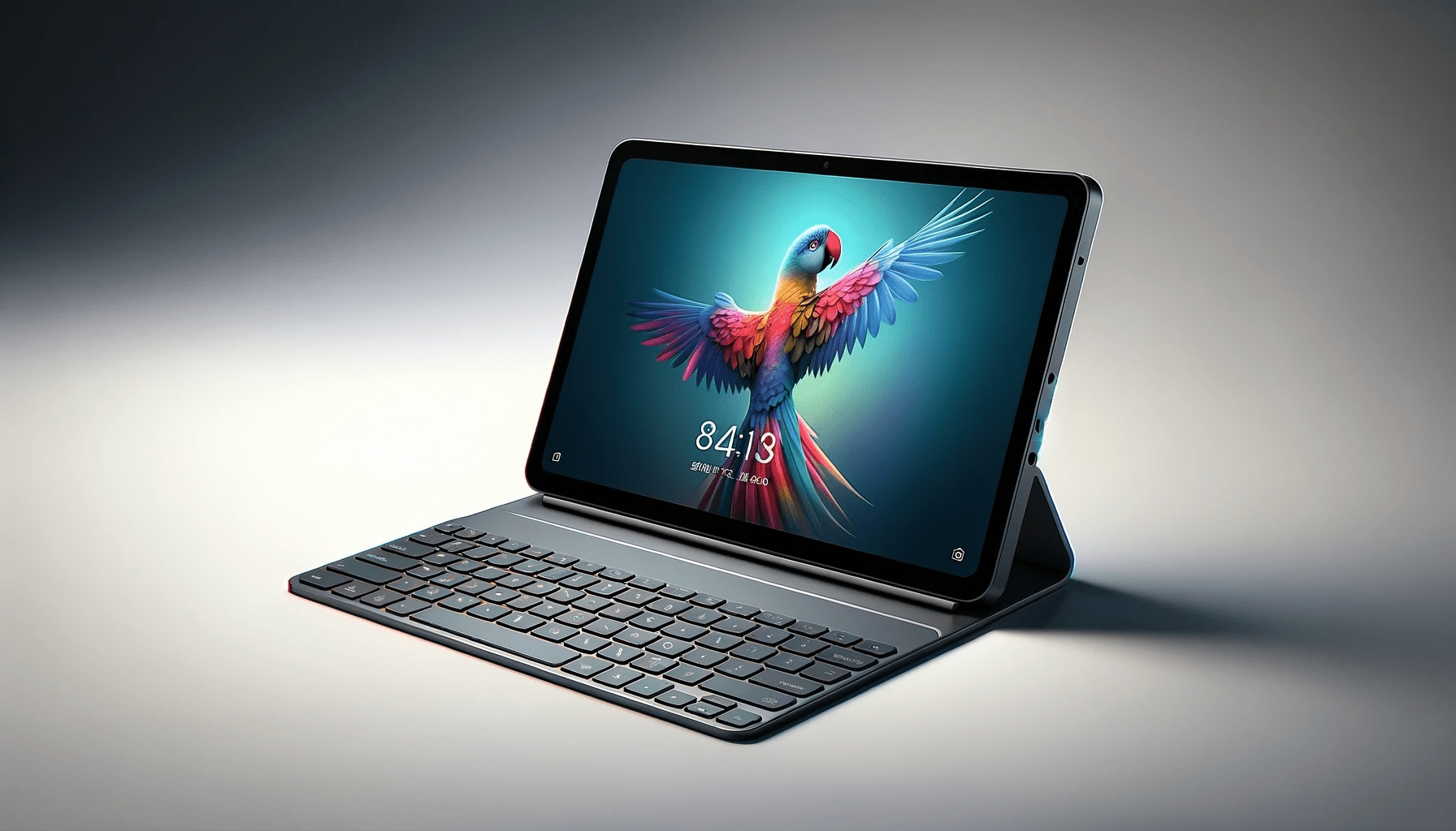 dall%c2%b7e-2023-12-25-17-38-27-a-modern-sleek-gray-tablet-computer-with-a-detachable-keyboard-the-tablet-is-standing-upright-in-landscape-orientation-supported-by-a-built-in-kick-3351935