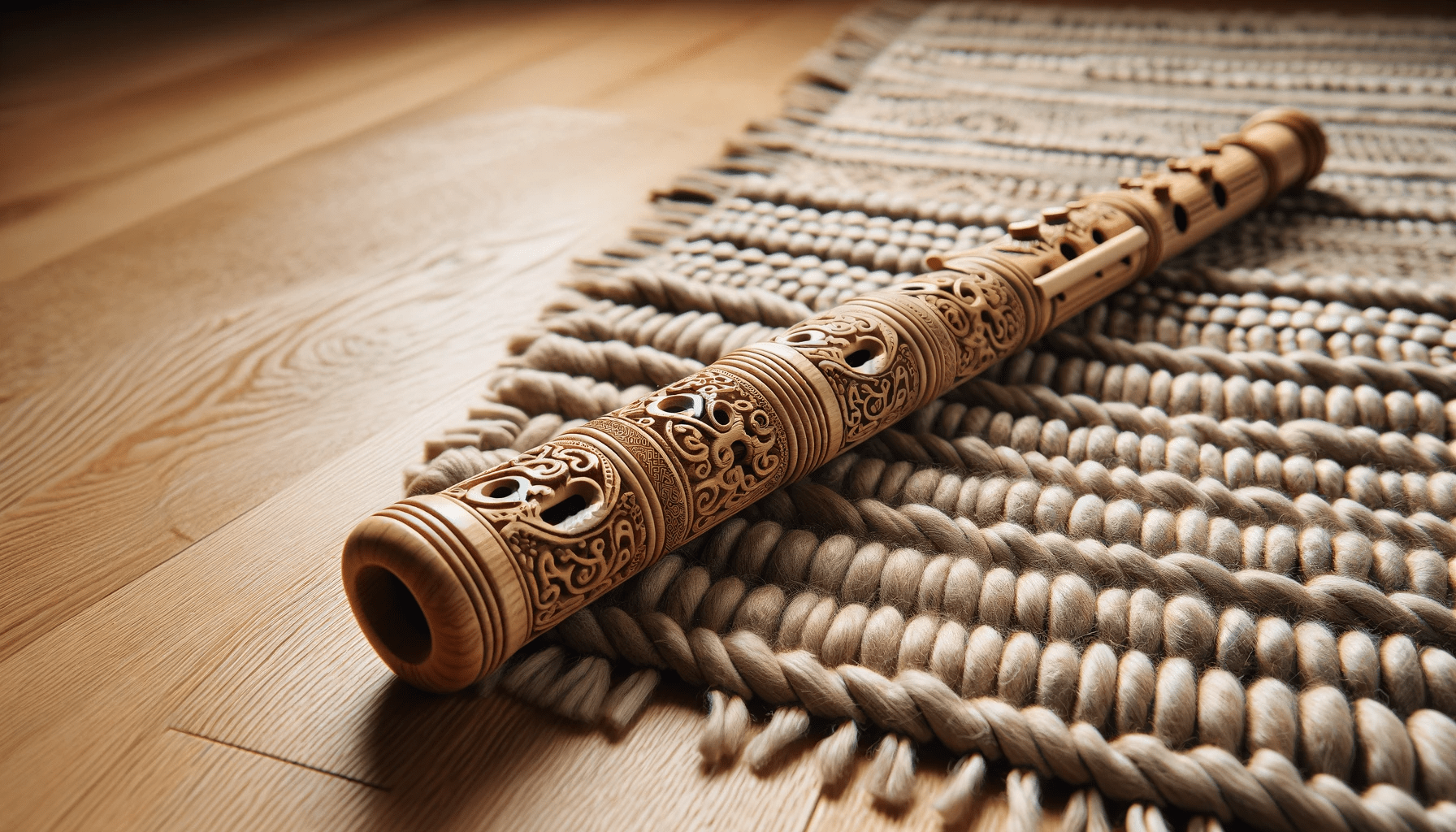 DALL·E-2023-12-26-16.50.14-A-handcrafted-wooden-flute-with-intricate-carvings-displayed-diagonally-across-a-textured-woven-mat.-The-flute-is-detailed-with-patterns-and-symbols-4472276 dall%c2%b7e-2023-12-26-16-50-14-a-handcrafted-wooden-flute-with-intricate-carvings-displayed-diagonally-across-a-textured-woven-mat-the-flute-is-detailed-with-patterns-and-symbols-4472276