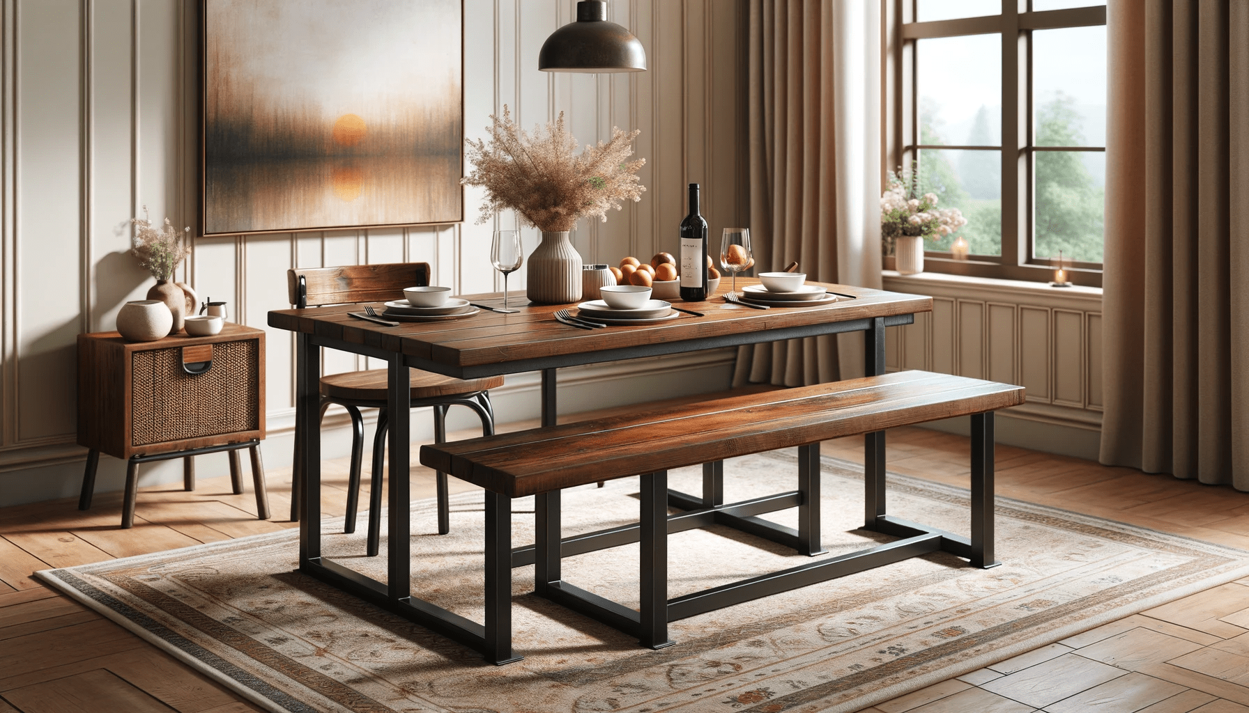 dall%c2%b7e-2023-12-26-18-12-33-a-cozy-dining-room-setting-featuring-a-rustic-wooden-table-with-a-set-for-two-the-table-has-a-warm-brown-finish-and-black-metal-legs-with-an-industr-9691451