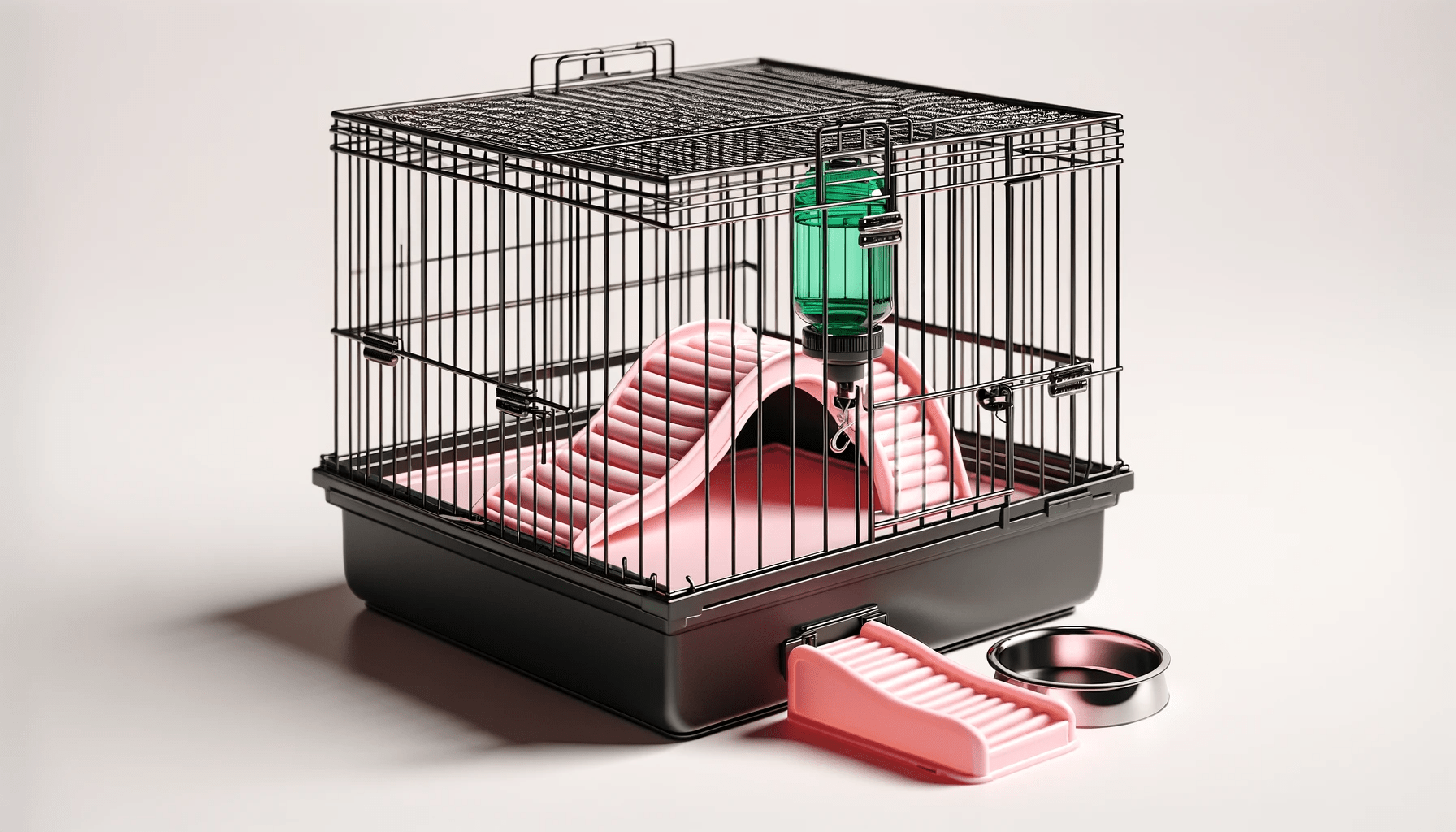 DALL·E-2024-01-02-17.08.31-A-modern-small-pet-cage-with-a-black-plastic-base-and-silver-metal-bars.-The-cage-includes-a-pink-platform-with-a-wavy-pink-ramp-for-access-a-metal-f-9870668 dall%c2%b7e-2024-01-02-17-08-31-a-modern-small-pet-cage-with-a-black-plastic-base-and-silver-metal-bars-the-cage-includes-a-pink-platform-with-a-wavy-pink-ramp-for-access-a-metal-f-9870668
