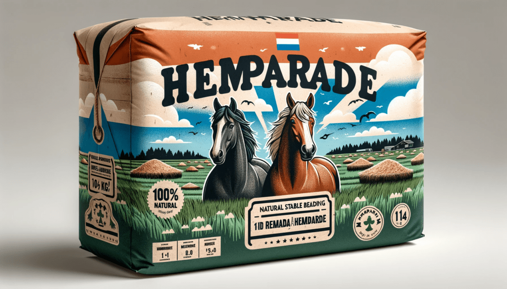 dall%c2%b7e-2024-01-02-17-46-02-horizontal-packaging-design-for-hemparade-natural-stable-bedding-features-two-horses-one-black-and-one-brown-on-a-background-of-green-grass-with-5488058
