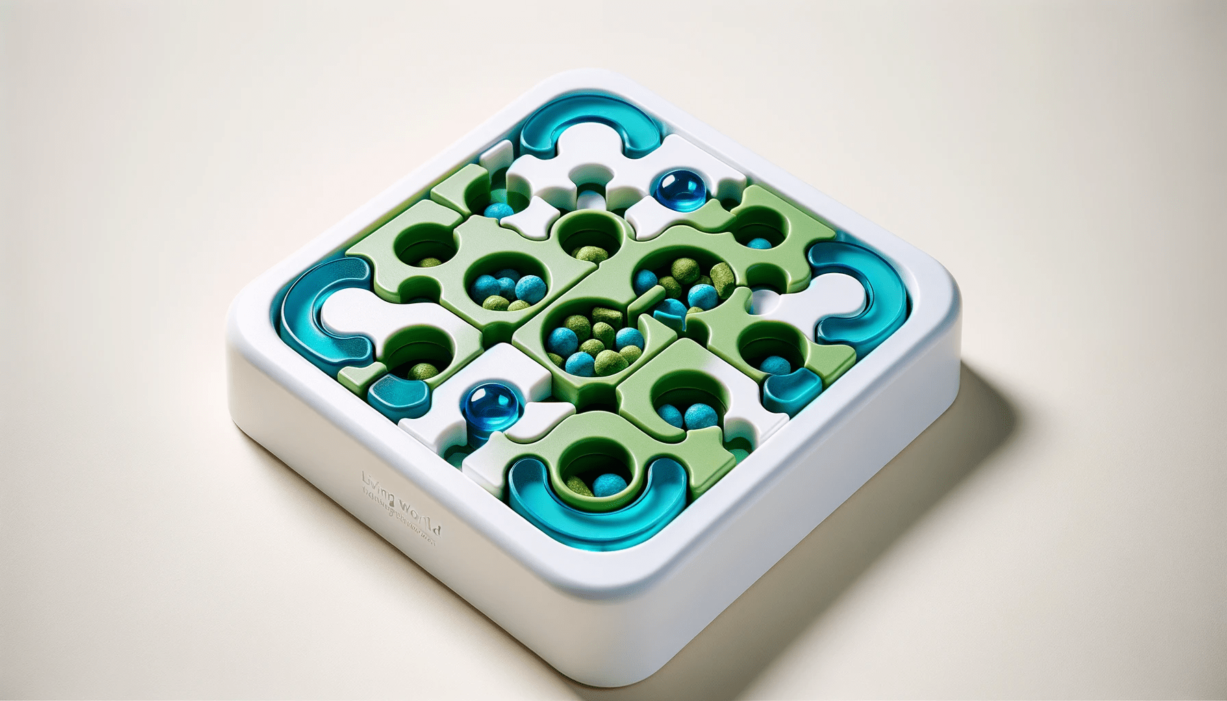 dall%c2%b7e-2024-01-02-18-36-35-a-high-resolution-photo-of-a-square-shaped-pet-puzzle-feeder-toy-the-toy-has-a-white-base-with-rounded-corners-and-a-green-puzzle-piece-insert-with-m-3441299