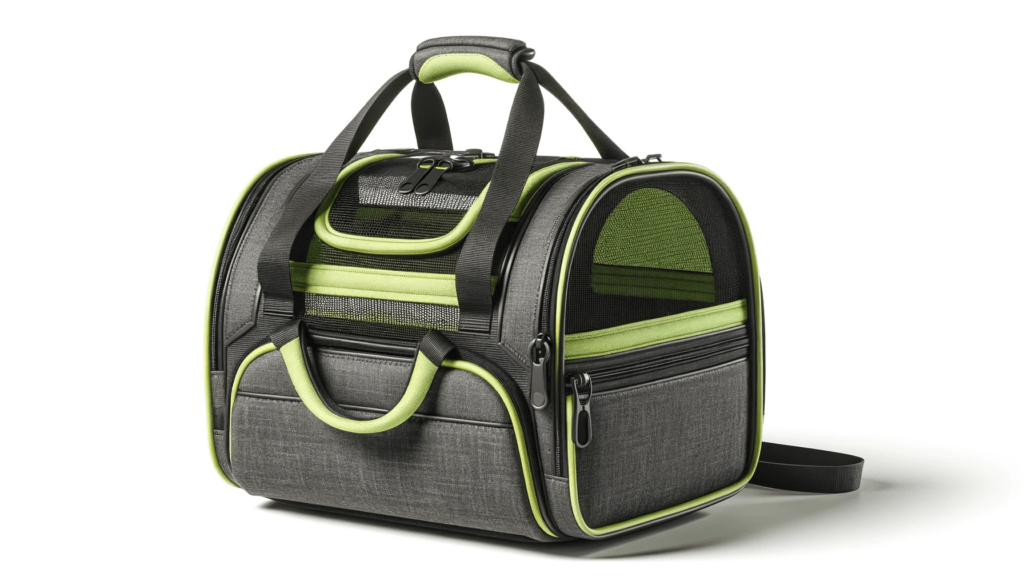 dall%c2%b7e-2024-01-03-06-21-33-a-high-resolution-photo-of-a-modern-pet-carrier-suitable-for-small-animals-the-carrier-is-made-of-dark-grey-durable-fabric-with-vibrant-lime-green-ac-4865967