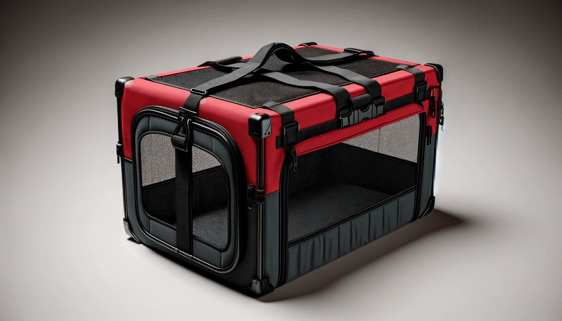 dall%c2%b7e-2024-01-03-14-56-10-a-16_9-full-hd-image-of-a-collapsible-pet-crate-the-crate-is-predominantly-red-with-black-mesh-panels-on-the-front-and-sides-it-features-a-black-zip-6153903