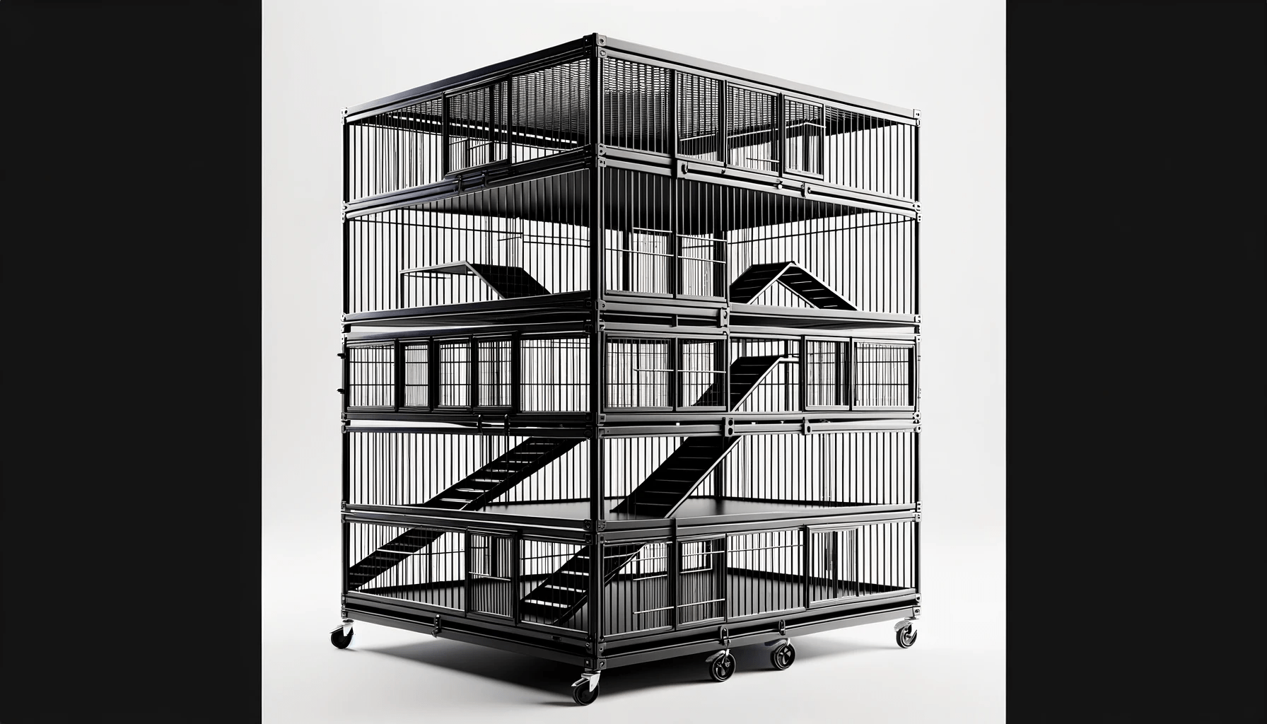 dall%c2%b7e-2024-01-03-15-05-58-a-16_9-full-hd-image-of-a-multi-level-metal-pet-cage-on-a-white-background-the-cage-is-constructed-with-black-metal-bars-and-each-level-has-a-solid-4176768