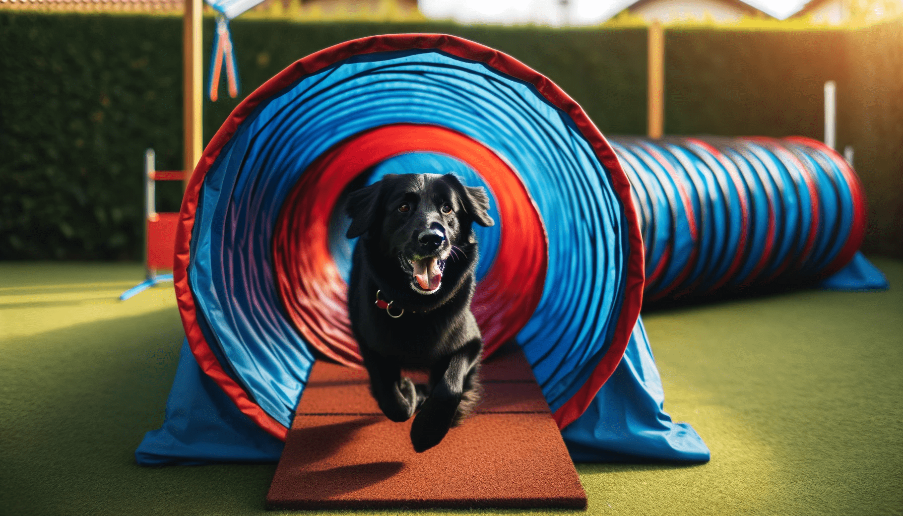 dall%c2%b7e-2024-01-04-11-36-34-a-photograph-of-a-black-dog-exiting-an-agility-training-tunnel-the-tunnel-is-blue-with-red-accents-and-has-a-long-red-chute-at-the-end-the-dog-looks-4328076