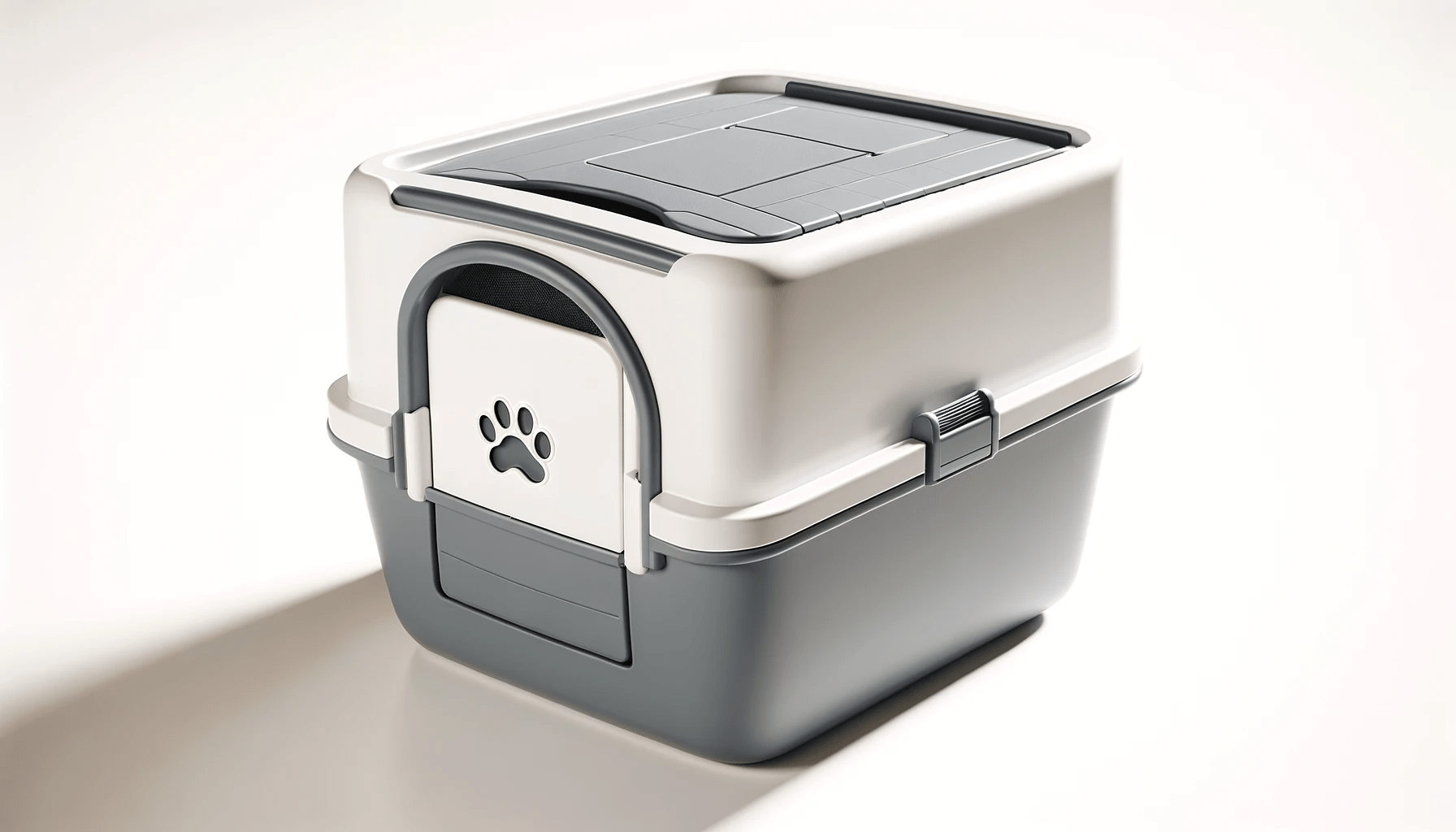 dall%c2%b7e-2024-01-04-12-16-23-a-photograph-of-a-modern-cat-litter-box-the-litter-box-has-a-sleek-design-with-a-white-top-and-a-grey-base-it-features-a-swing-door-for-easy-cat-ent-1575045