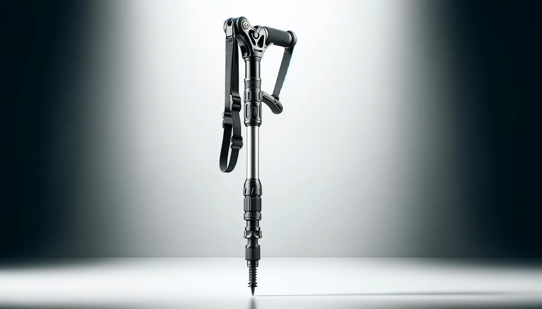 dall%c2%b7e-2024-01-04-15-03-57-an-image-of-a-modern-telescopic-trekking-pole-with-ergonomic-handgrip-and-adjustable-wrist-strap-the-pole-is-black-and-silver-with-a-sharp-carbide-9665048