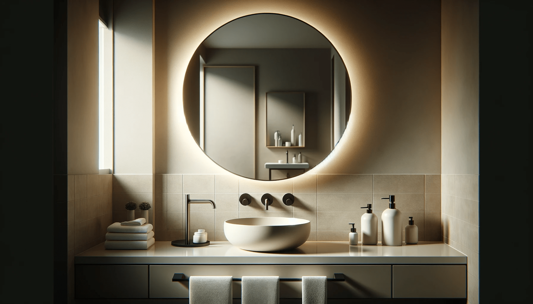 dall%c2%b7e-2024-01-05-17-13-00-a-modern-bathroom-vanity-scene-with-a-minimalist-design-the-focus-is-on-a-round-illuminated-mirror-casting-a-soft-glow-on-the-wall-with-a-reflectio-7135229