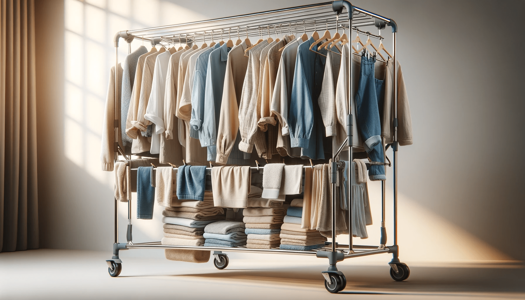 DALL·E-2024-01-08-06.12.41-A-practical-portable-clothes-drying-rack-on-wheels-fully-loaded-with-clothing-and-linens.-The-rack-is-made-of-metal-with-durable-plastic-joints-and--4926762 dall%c2%b7e-2024-01-08-06-12-41-a-practical-portable-clothes-drying-rack-on-wheels-fully-loaded-with-clothing-and-linens-the-rack-is-made-of-metal-with-durable-plastic-joints-and-4926762