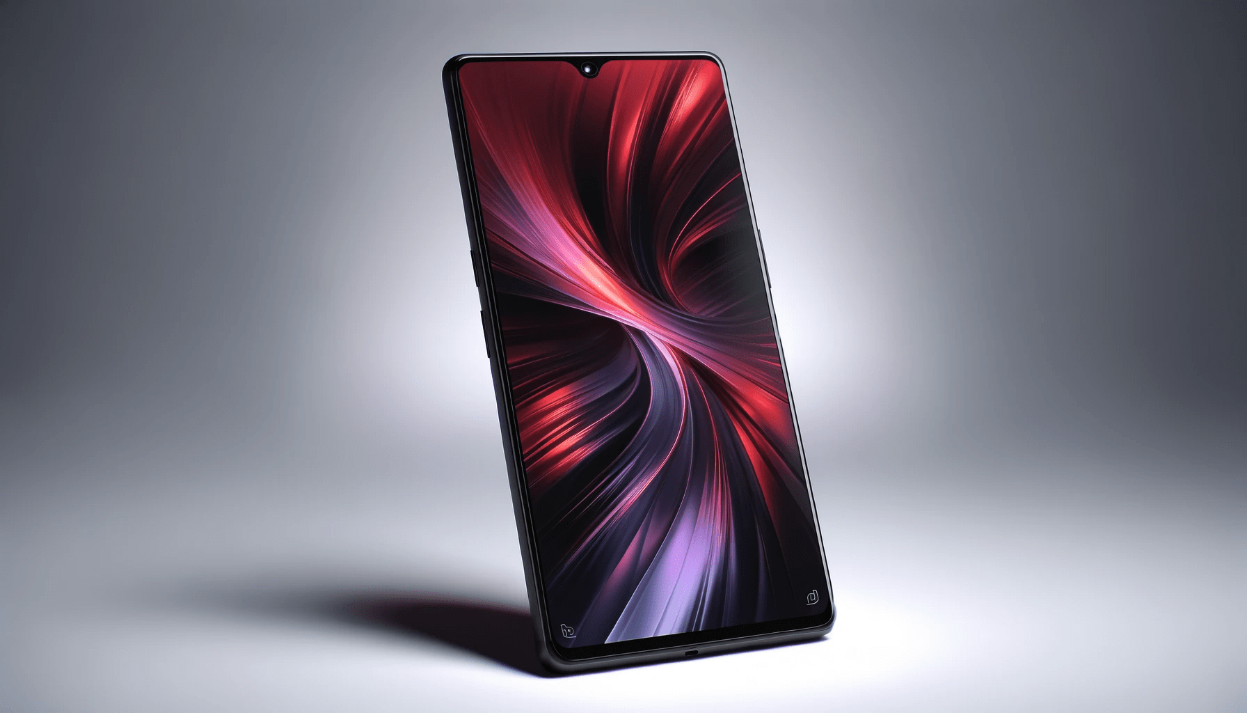 dall%c2%b7e-2024-01-08-11-37-49-a-sleek-smartphone-with-a-glossy-black-finish-on-the-back-and-a-high-contrast-display-screen-showing-a-dynamic-abstract-shape-in-shades-of-red-and-pur-2421423