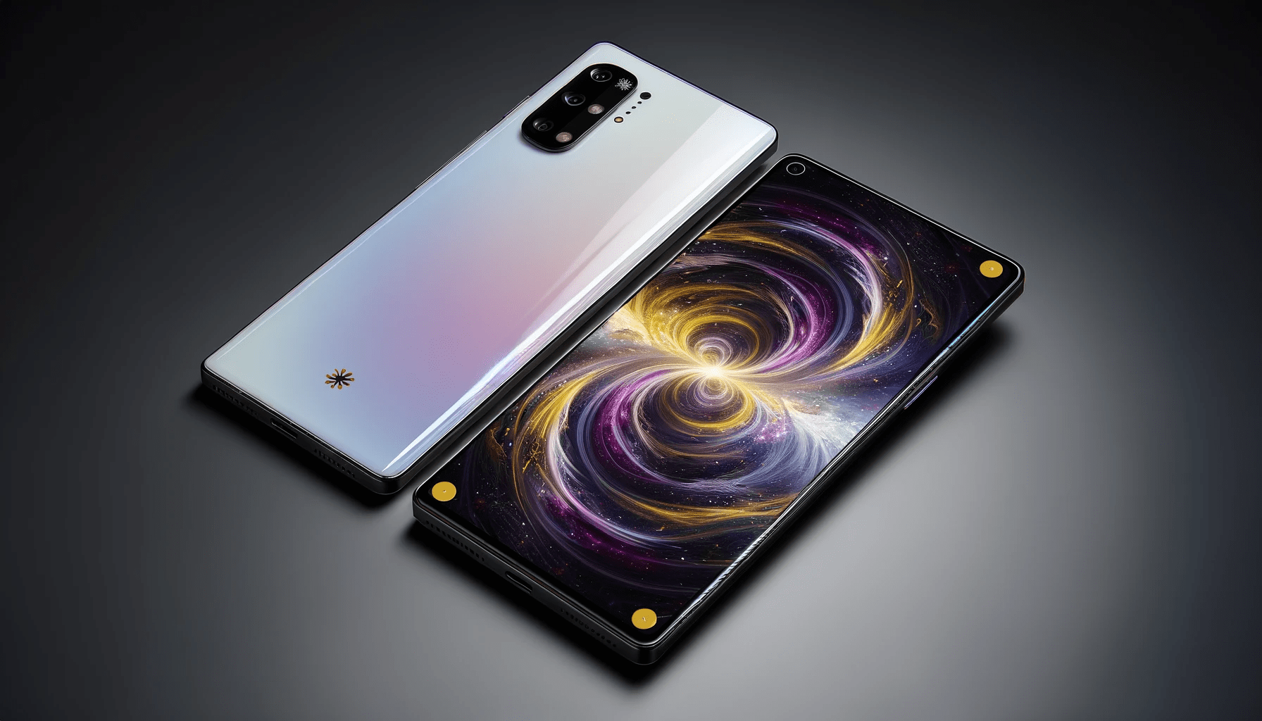 dall%c2%b7e-2024-01-08-12-38-58-a-modern-smartphone-with-a-glossy-white-finish-on-the-back-and-an-edge-to-edge-display-showing-an-intricate-cosmic-wallpaper-featuring-swirling-patter-1521262