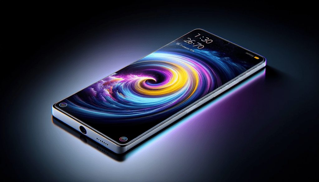 dall%c2%b7e-2024-01-08-13-00-56-a-sleek-smartphone-with-a-glossy-white-finish-on-the-back-and-a-vibrant-edge-to-edge-display-the-screen-shows-a-detailed-planet-like-wallpaper-with-s-8032797