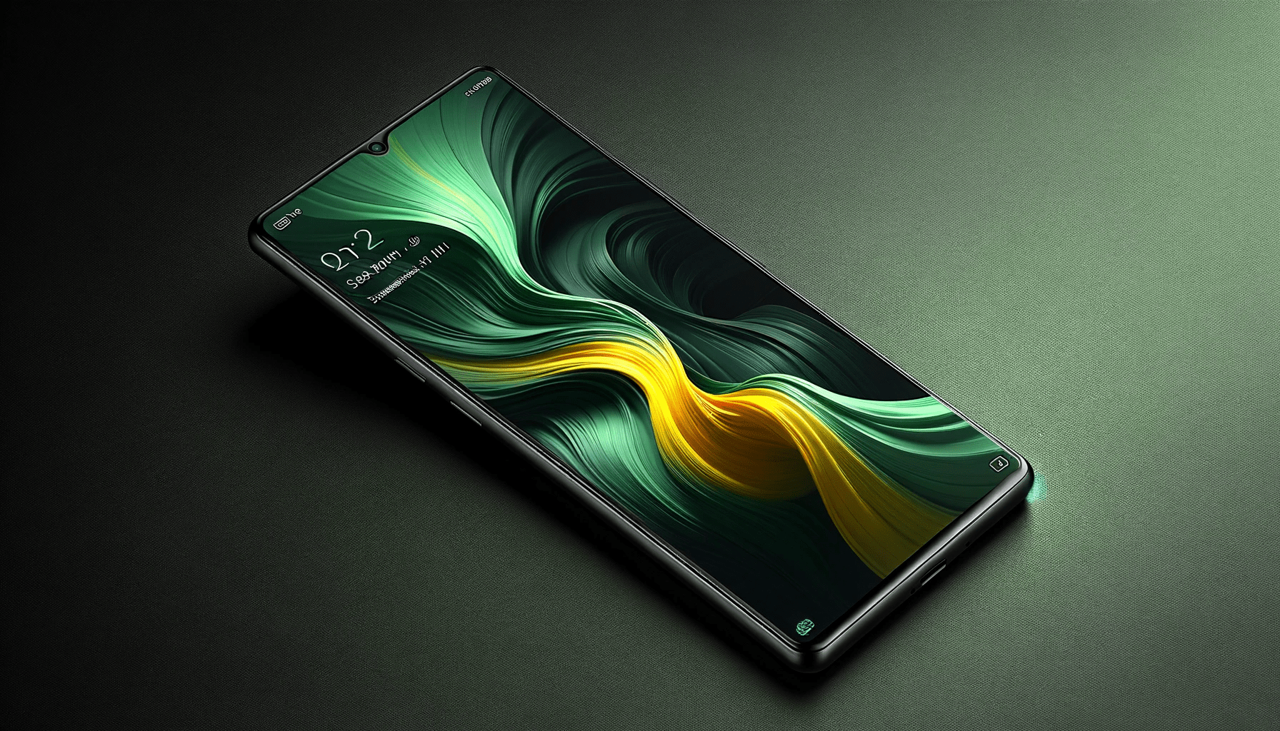 dall%c2%b7e-2024-01-08-13-11-31-a-sleek-smartphone-with-a-matte-black-finish-on-the-back-and-an-edge-to-edge-display-the-screen-displays-a-vibrant-abstract-wallpaper-with-flowing-gr-8550386