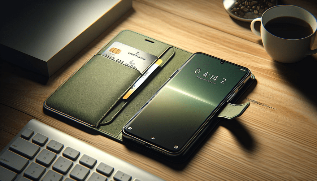 dall%c2%b7e-2024-01-09-03-30-27-an-open-folio-style-smartphone-case-in-olive-green-color-lies-flat-on-a-wooden-desk-surface-the-case-has-a-section-for-holding-a-credit-card-and-a-s-8935820