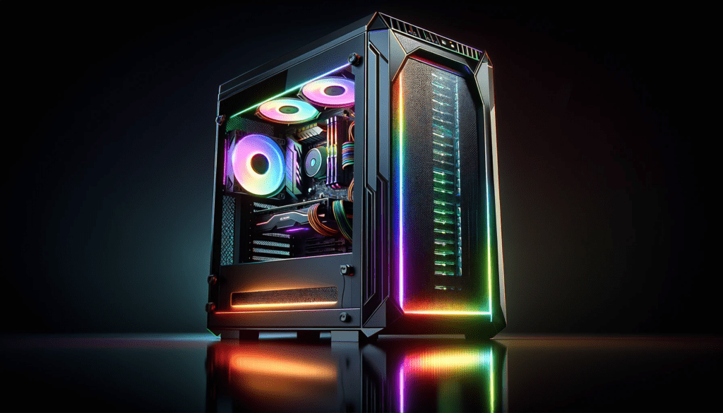 dall%c2%b7e-2024-01-09-11-53-03-a-high-definition-image-in-a-16_9-aspect-ratio-featuring-a-modern-gaming-pc-tower-the-tower-has-a-black-exterior-with-a-tempered-glass-side-panel-th-6304355