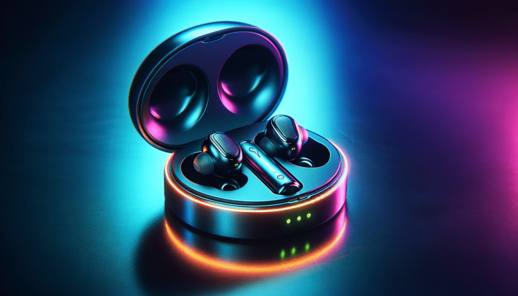 dall%c2%b7e-2024-01-09-18-34-10-a-close-up-photograph-of-wireless-earbuds-with-a-metallic-finish-resting-inside-an-open-circular-charging-case-that-has-a-neon-light-rim-the-earbud-9784447