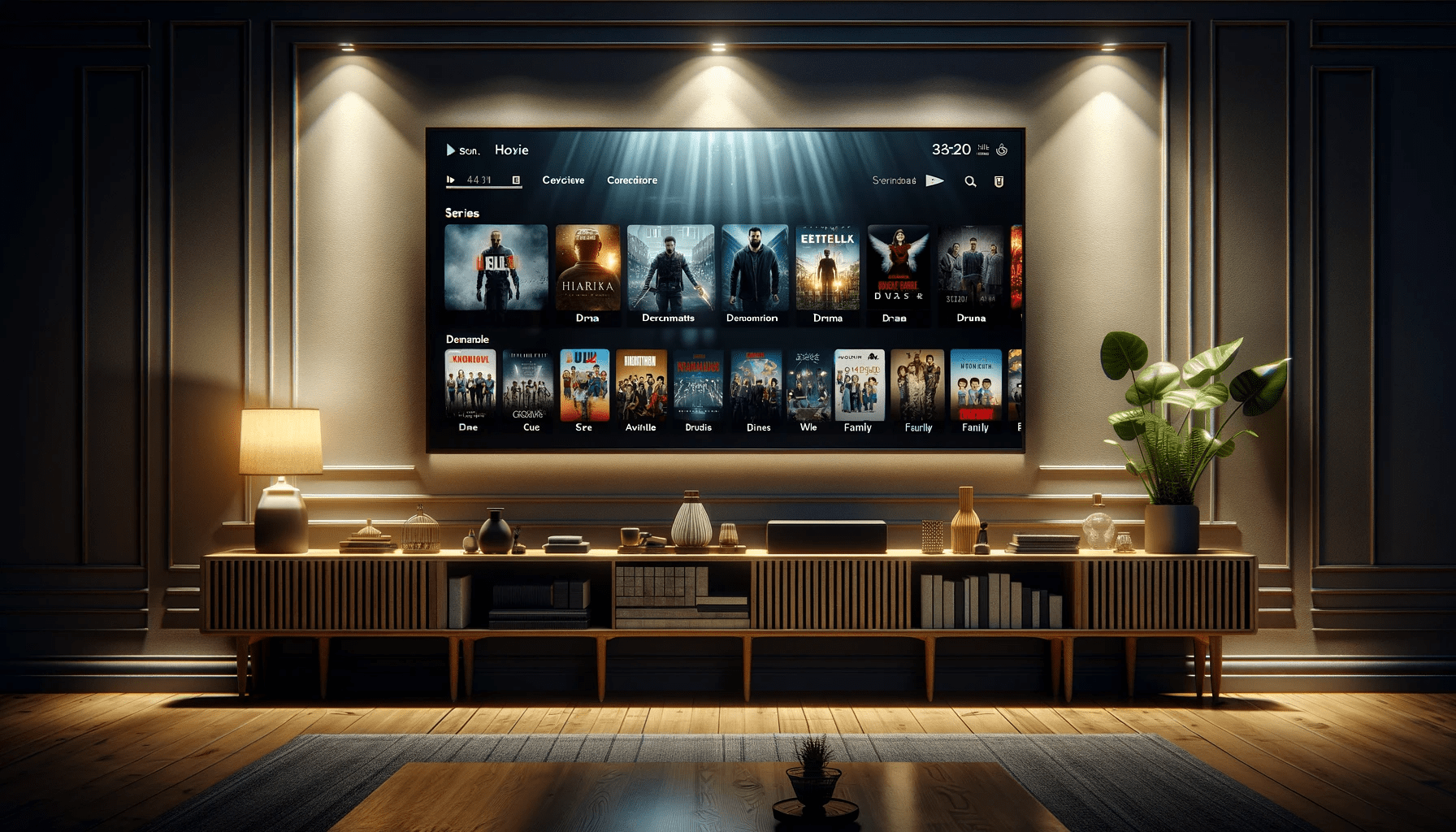 dall%c2%b7e-2024-01-09-22-01-18-a-modern-living-room-with-a-large-wall-mounted-flat-screen-tv-displaying-a-user-interface-of-a-streaming-service-the-screen-shows-a-variety-of-thumbn-9893098