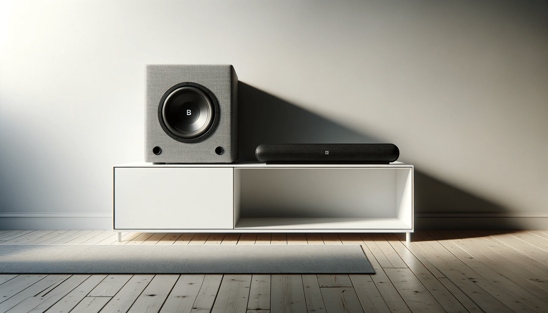 dall%c2%b7e-2024-01-09-22-05-17-a-modern-minimalist-living-room-featuring-a-sleek-white-media-console-on-hardwood-flooring-on-the-left-a-large-black-subwoofer-with-a-circular-spea-7184569