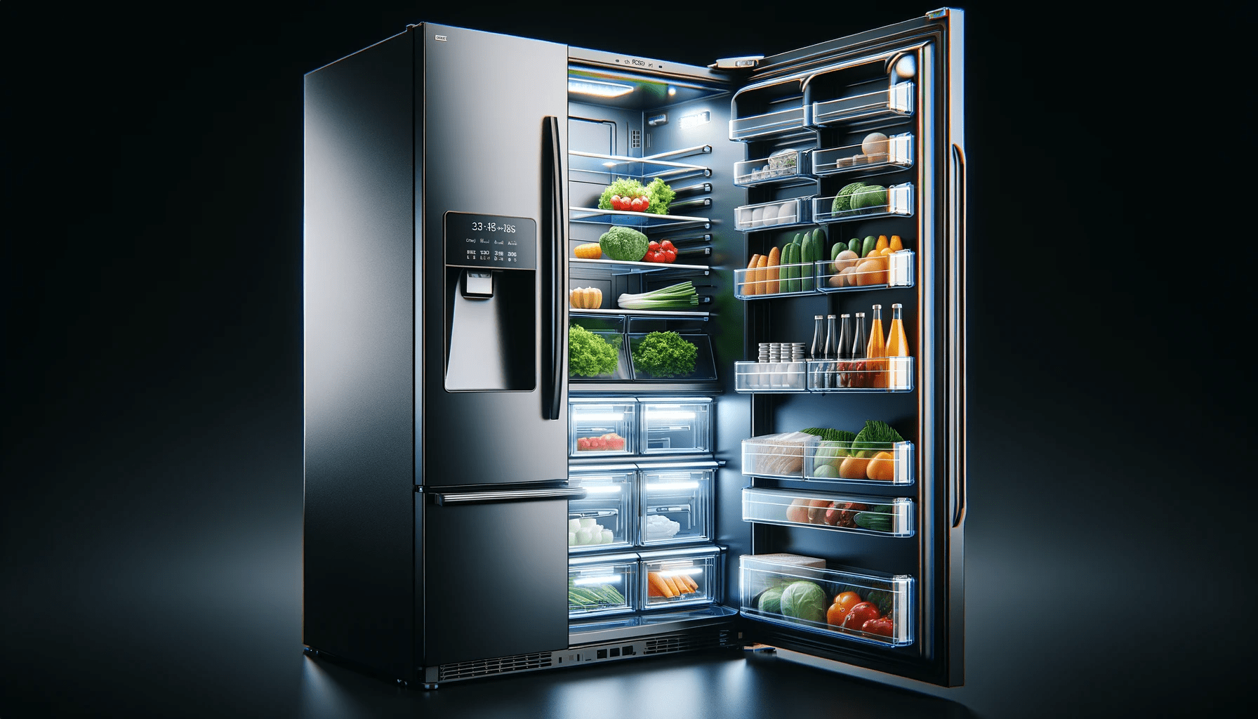 dall%c2%b7e-2024-01-09-22-44-29-a-detailed-image-of-an-open-modern-refrigerator-with-multiple-compartments-the-fridge-has-a-sleek-design-with-a-black-exterior-and-a-contrasting-brig-2254586
