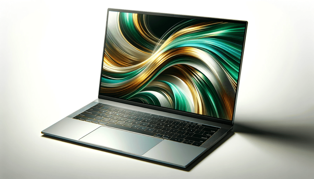 dall%c2%b7e-2024-01-10-14-00-56-create-a-high-resolution-image-of-a-modern-silver-laptop-on-a-white-background-the-laptop-is-open-at-a-120-degree-angle-showcasing-a-vibrant-display-1178384