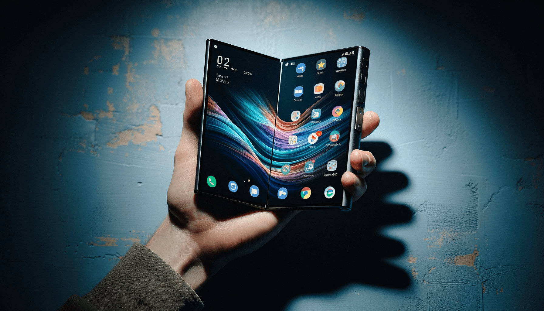 dall%c2%b7e-2024-01-10-20-48-19-an-image-of-a-hand-holding-a-modern-high-tech-smartphone-with-a-foldable-screen-shown-half-folded-to-display-its-versatility-the-screen-is-on-show-4991174