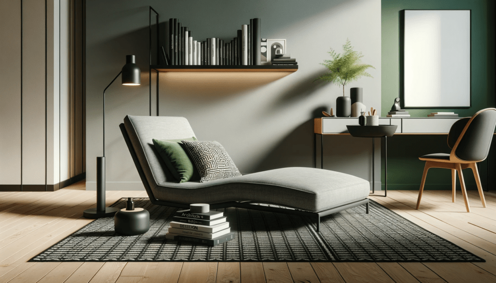 dall%c2%b7e-2024-01-10-21-45-34-a-modern-living-room-setting-featuring-a-minimalist-grey-chaise-lounge-with-a-single-green-cushion-and-a-black-and-white-patterned-cushion-next-to-th-4069931