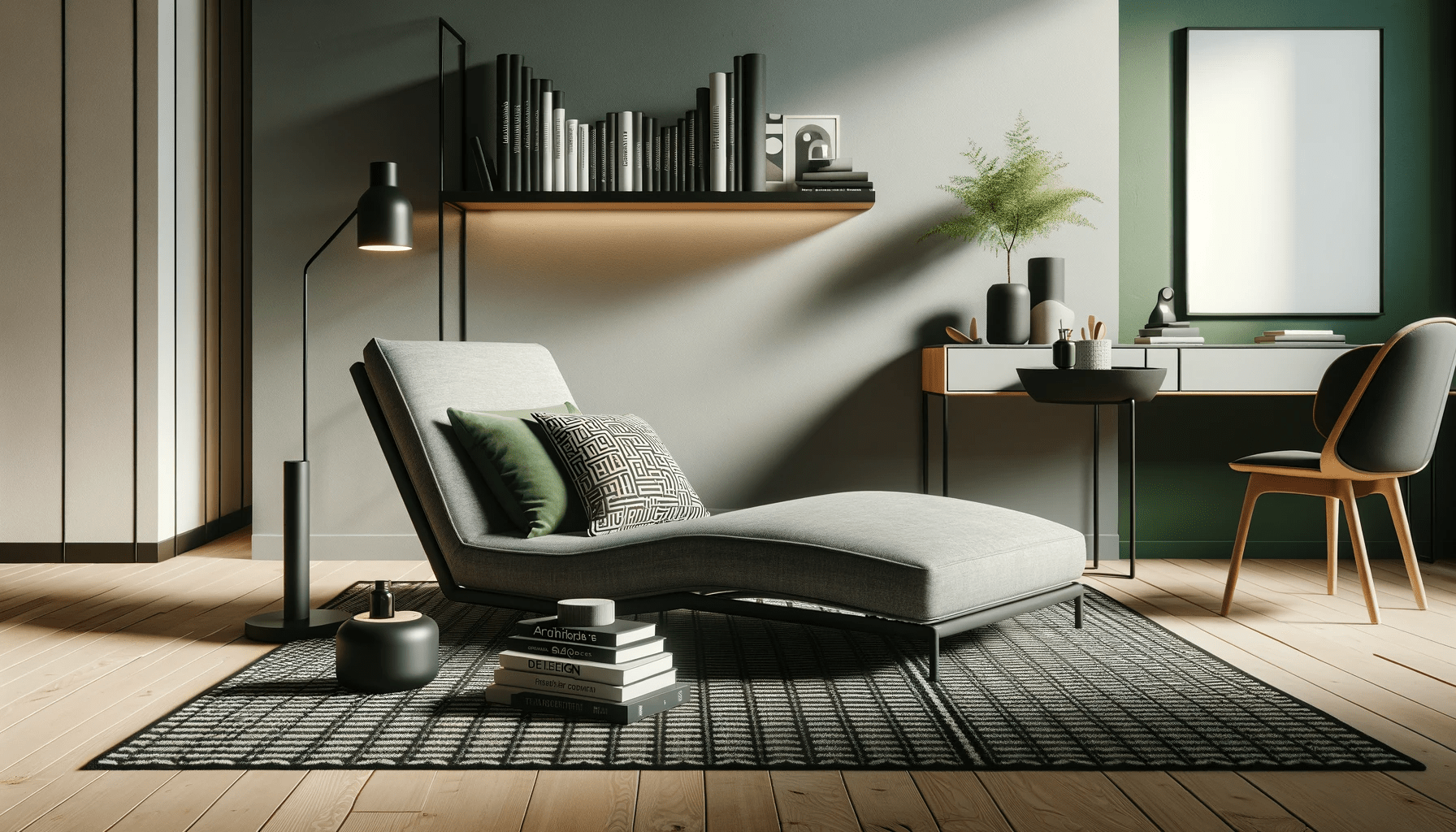 dall%c2%b7e-2024-01-10-21-45-34-a-modern-living-room-setting-featuring-a-minimalist-grey-chaise-lounge-with-a-single-green-cushion-and-a-black-and-white-patterned-cushion-next-to-th-4069931
