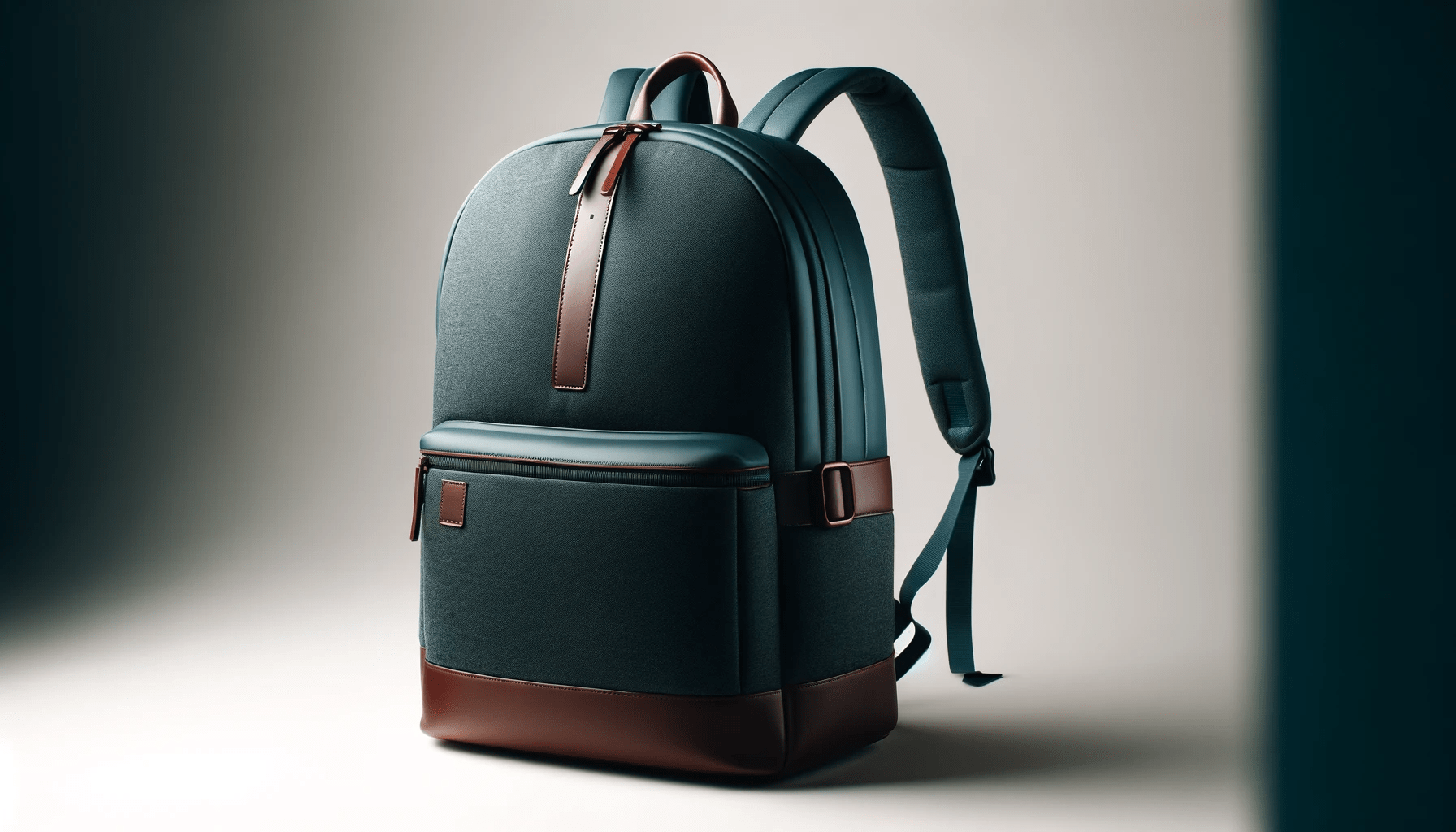 dall%c2%b7e-2024-01-13-21-01-09-a-stylish-modern-backpack-with-a-smooth-texture-on-a-plain-white-background-the-backpack-is-primarily-a-dark-teal-color-with-a-darker-brown-leather-a-3699352