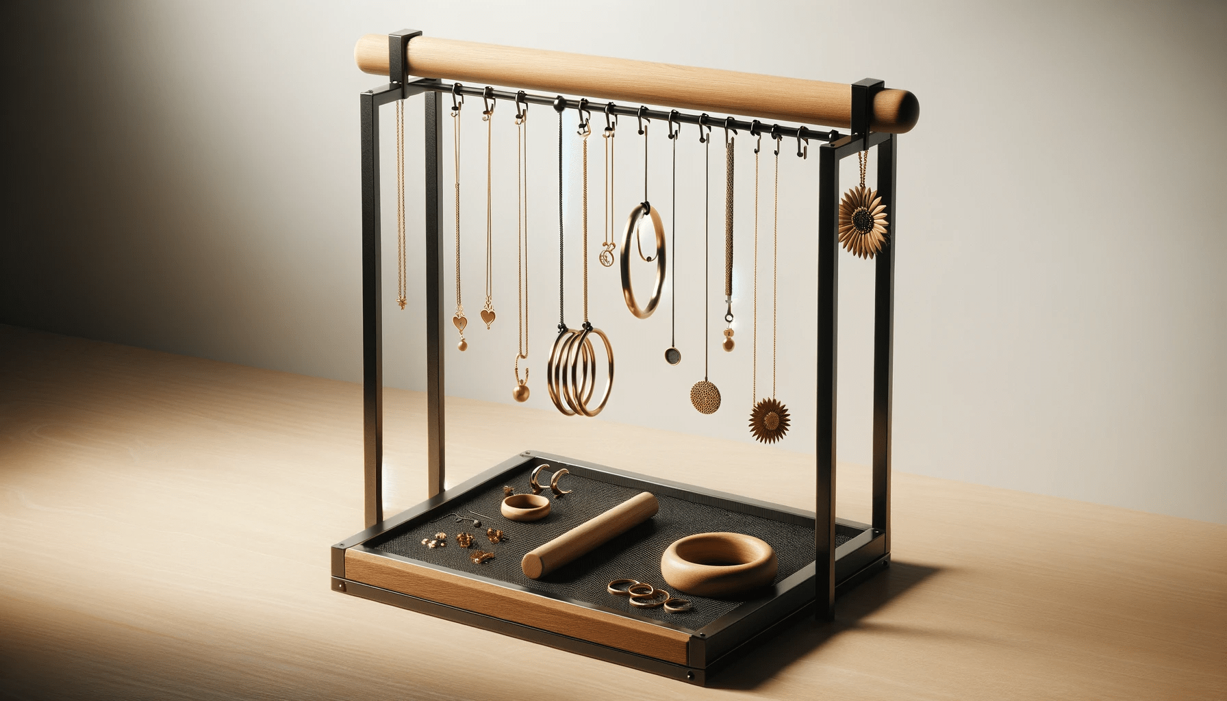 dall%c2%b7e-2024-01-15-10-00-22-a-high-quality-image-showcasing-a-modern-jewelry-stand-with-a-minimalist-design-the-stand-has-a-sturdy-black-metal-frame-with-a-wooden-bar-at-the-top-8009442