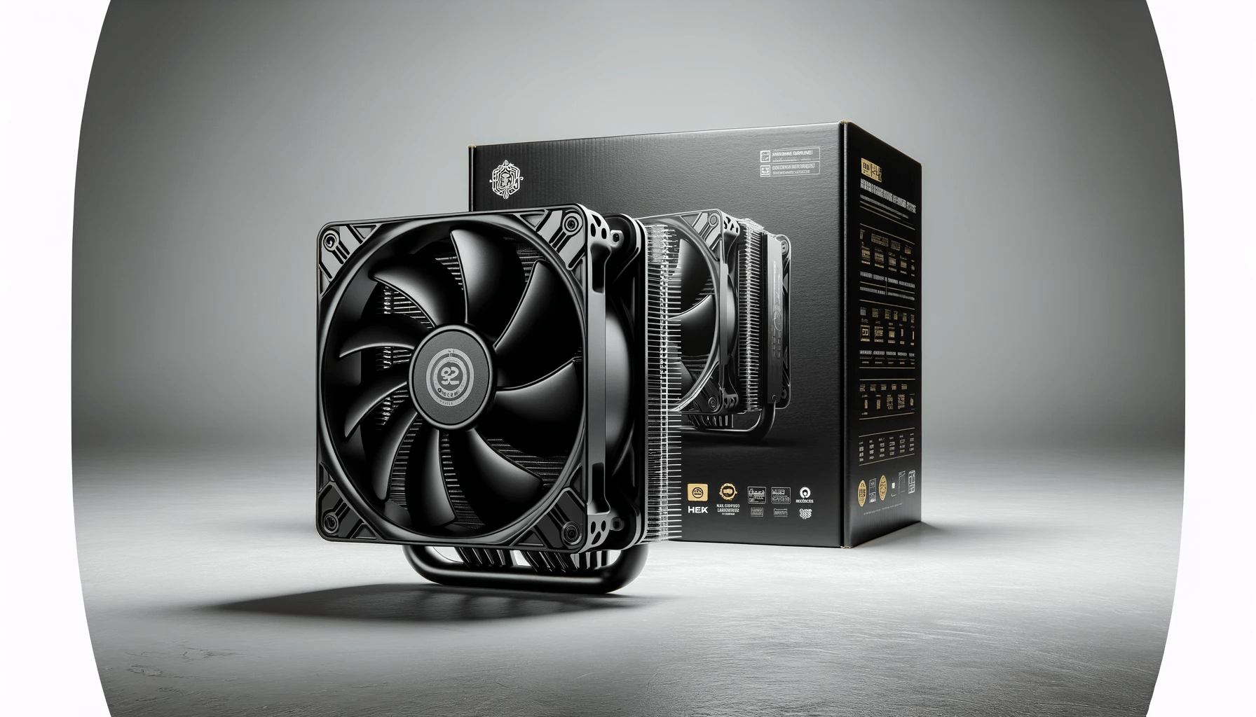 dall%c2%b7e-2024-01-15-15-34-24-a-highly-detailed-image-of-a-black-computer-cpu-cooler-with-a-centered-fan-and-aluminum-fins-theres-also-a-product-box-behind-the-cooler-featuring-6930393